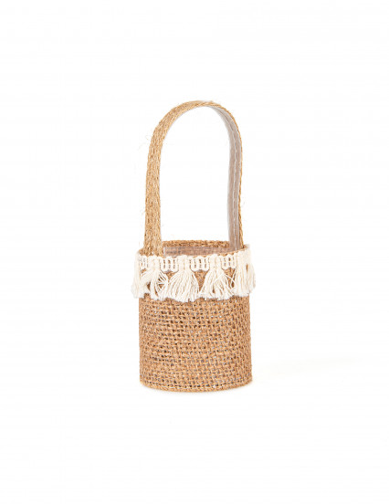 Korb aus Jute mit weißen Pompons 12 x 5,5 cm 3