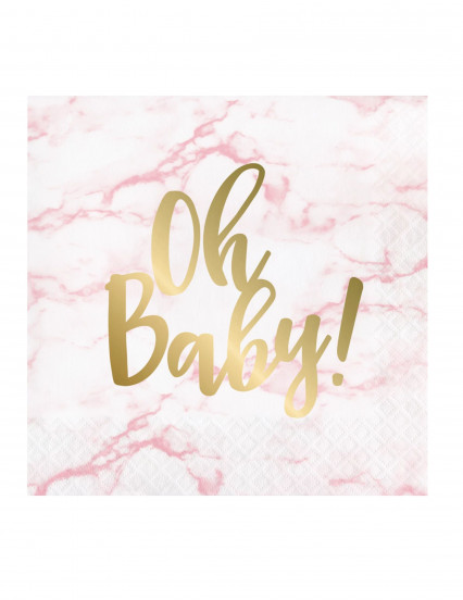 16 Oh Baby marmorierte rosa Papierservietten 33 x 33 cm 1